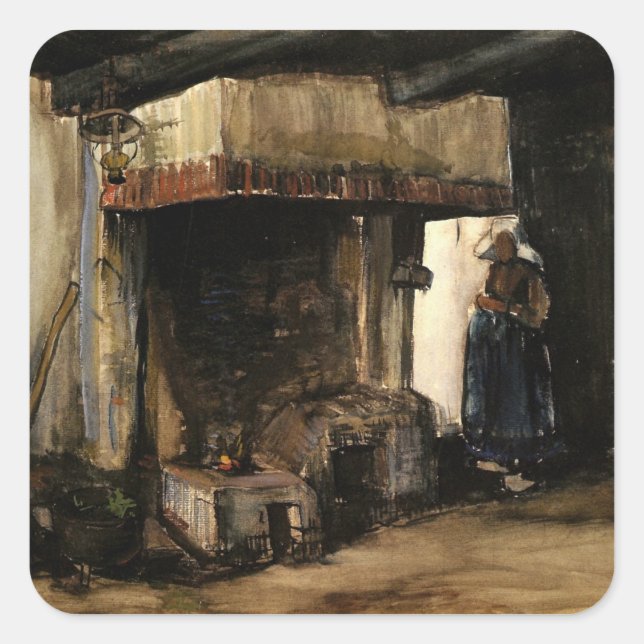 Woman by a Hearth by Vincent van Gogh Square Sticker (Front)