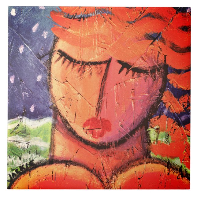 Woman by the Sea Abstract Painting Ceramic Tile (Front)