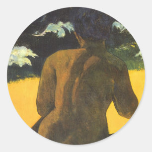 Woman by the Sea by Paul Gauguin, Vintage Fine Art Classic Round Sticker