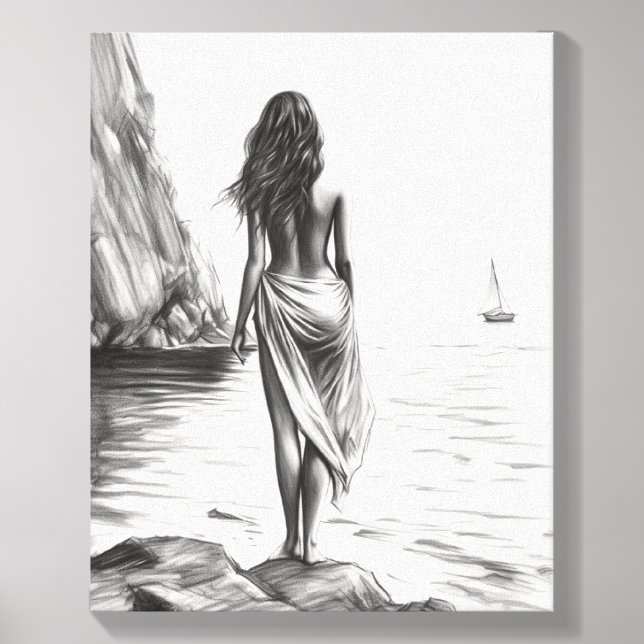Woman by the Sea Pencil Drawing Photo Tile (Front Set)