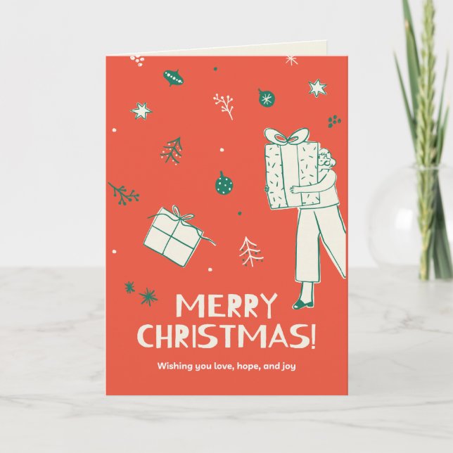 Woman Carrying Christmas Gift Sketch Card (Front)