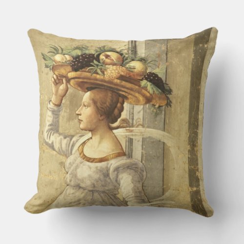 Woman carrying Fruit from the Birth of St John t Throw Pillow