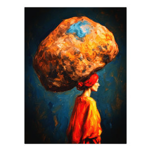 Woman Carrying Heavy Rock Burden Symbolism Impasto Photo Print