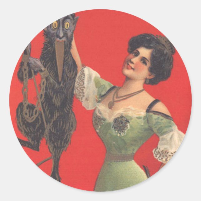 Woman Catching Krampus Classic Round Sticker (Front)