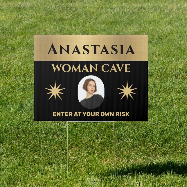 Woman Cave Gold Black Warning Personalize   Sign (Insitu)