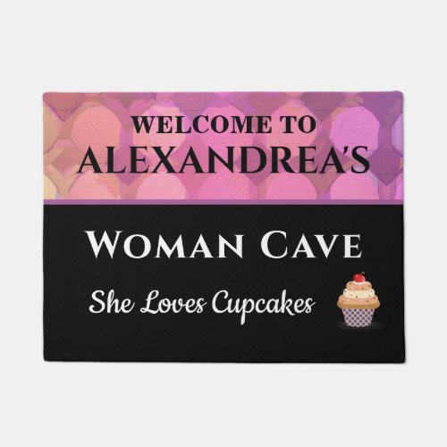 Woman Cave Pink Abstract Pattern Personalize Doormat