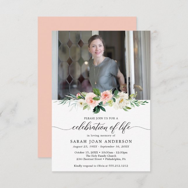 Woman Celebration Of Life Invitation with Photo (Front/Back)