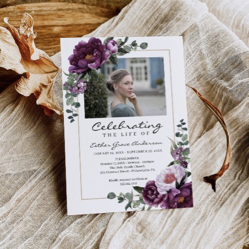 Woman Celebration Of Life with Photo Purple Invitation