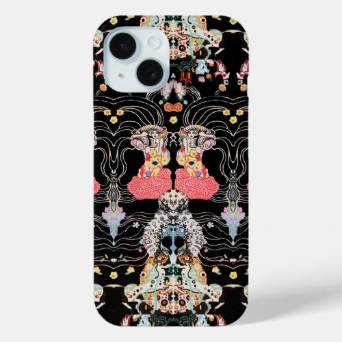 WOMANCENTAUR FLORAL Red Black White Klimt Pattern iPhone 15 Case