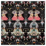 WOMAN,CENTAUR FLORAL Red Black White Klimt Pattern Fabric