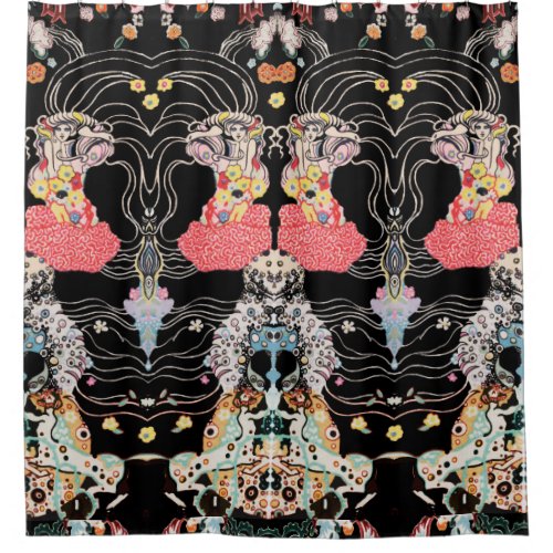 WOMANCENTAUR FLORAL Red Black White Klimt Pattern Shower Curtain