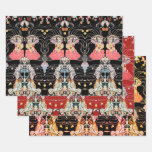 WOMAN,CENTAUR FLORAL Red Black White Klimt Pattern Wrapping Paper Sheets