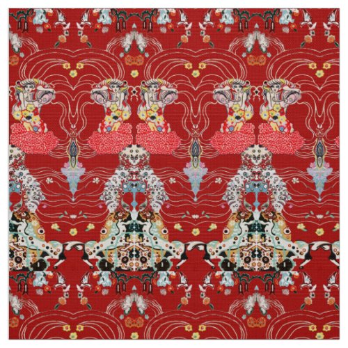 WOMANCENTAUR FLORAL Royal Red White Klimt Pattern Fabric