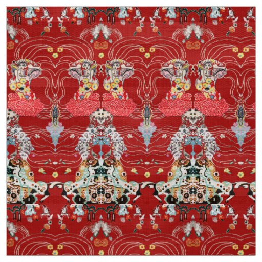 WOMAN,CENTAUR FLORAL Royal Red White Klimt Pattern Fabric