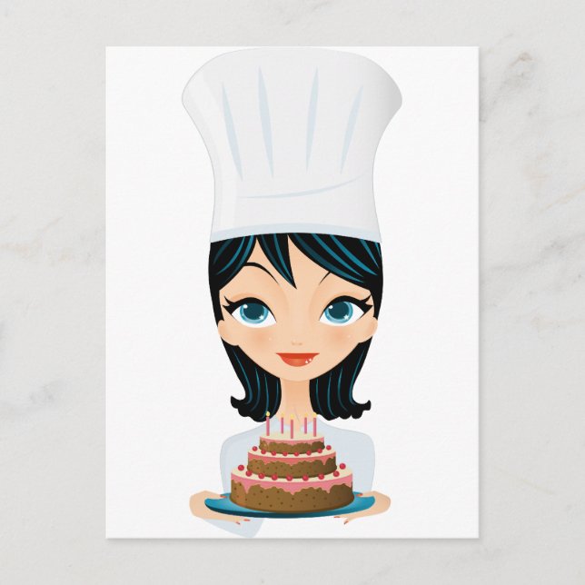 Woman chef Birthday cake Postcard (Front)