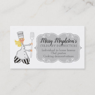 Woman chef blonde hair fork catering business card