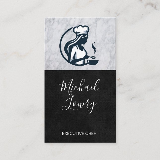 Woman Chef Cooking Logo | Restaurant Business Card (Front)