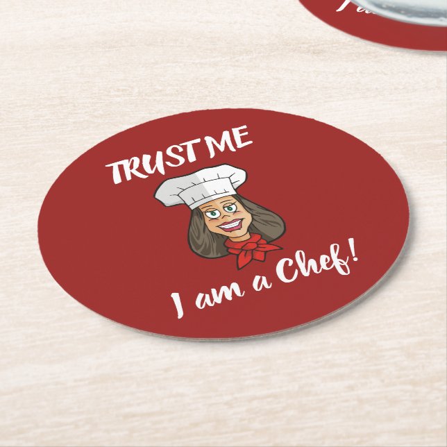 Woman Chef Round Paper Coaster (Angled)