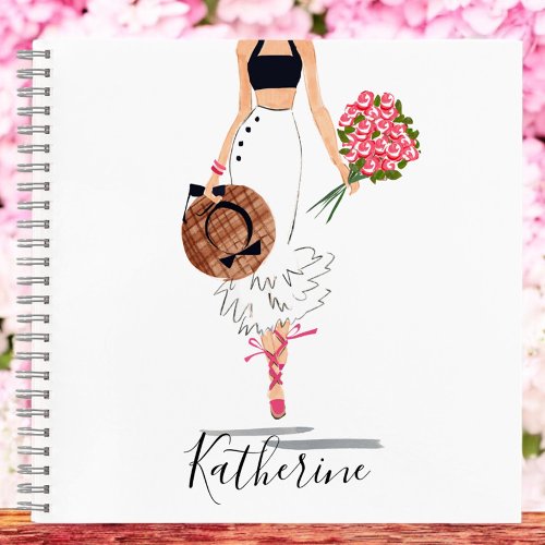 Woman Chic Fashion Stylish Skirt Flowers Sketch Notebook