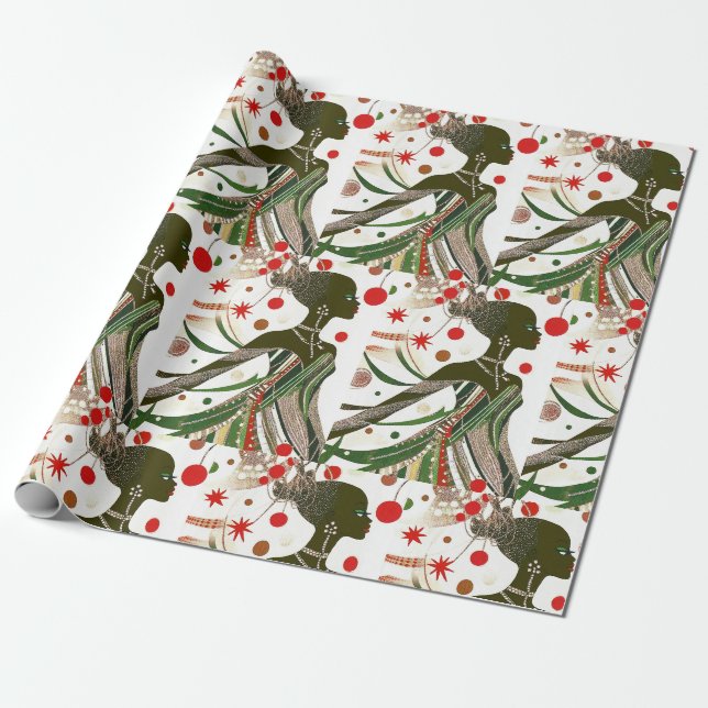 Woman Christmas Wrapping Paper  (Unrolled)