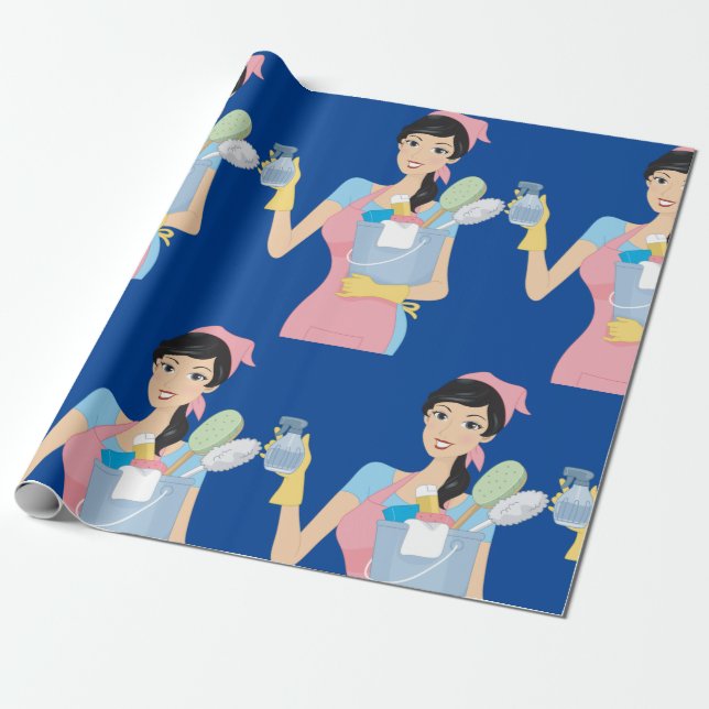 Woman Cleaning Wrapping Paper (Unrolled)