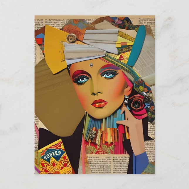 Woman Colorful Mixed Media Collage Postcard (Front)
