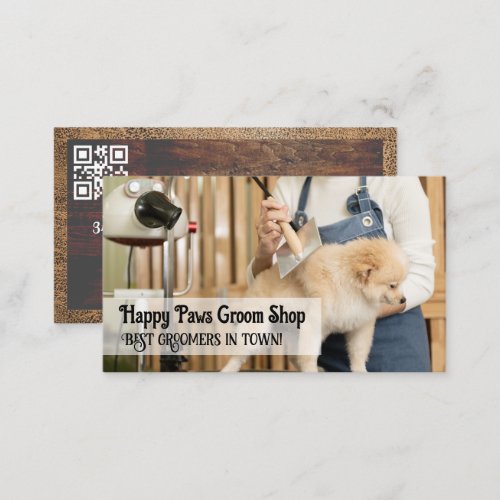 Woman Combing Dog Fur  Grooming Business Card