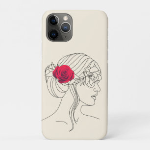 Woman Continuous Line with Red Rose On Hair iPhone 11 Pro Case