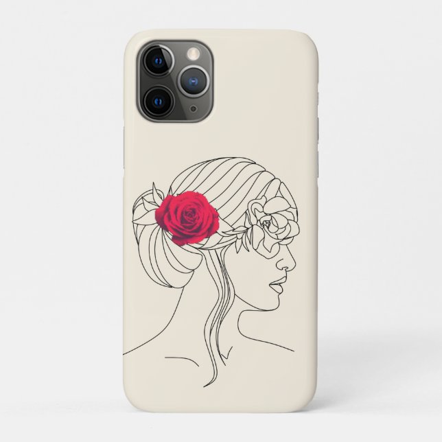 Woman Continuous Line with Red Rose On Hair  Case-Mate iPhone Case (Back)