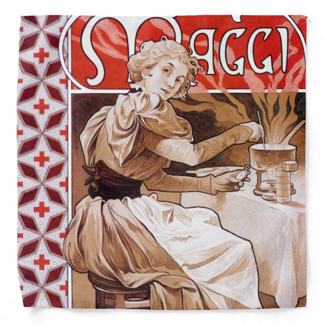 Woman Cooking, Alphonse Mucha Bandana (Front)