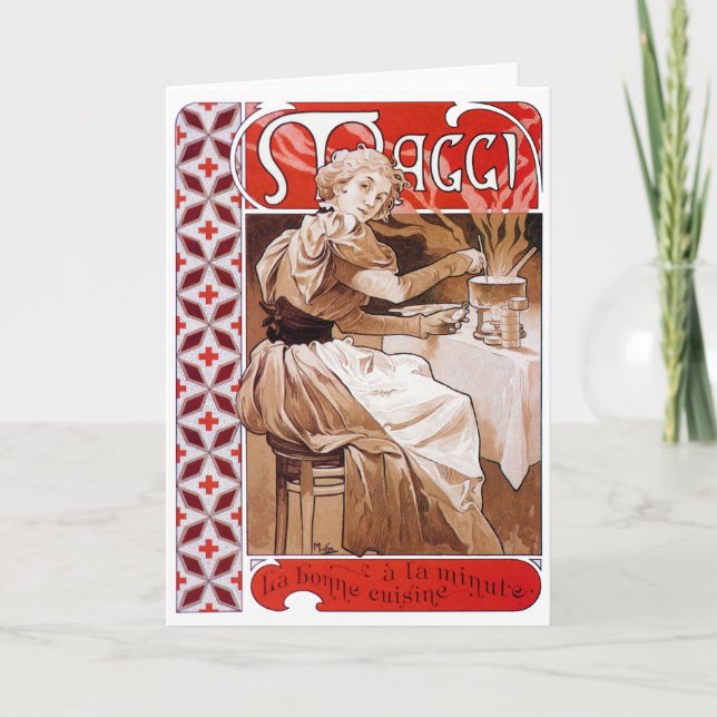 Woman Cooking, Alphonse Mucha Card (Front)