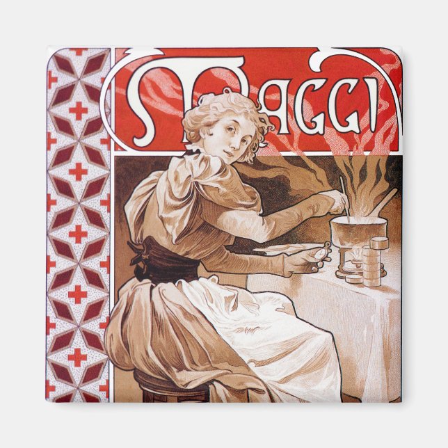 Woman Cooking, Alphonse Mucha Magnet (Front)