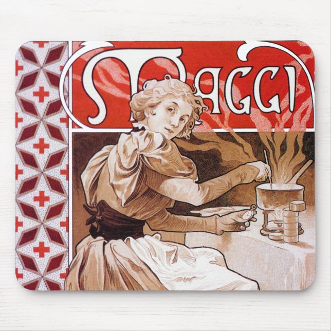 Woman Cooking, Alphonse Mucha Mouse Pad (Front)