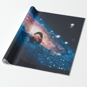WOMAN COVERING HER FACE USING RIGHT HAND WITH GALA WRAPPING PAPER