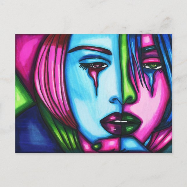 Woman Crying Face Abstract Original Art Postcard (Front)