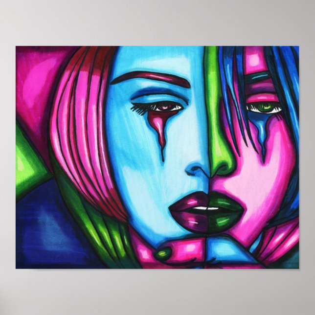 Woman Crying Face Abstract Original Art Poster (Front)