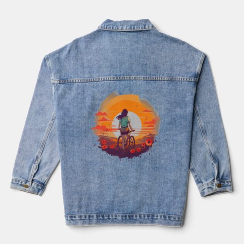 Woman Cyclist Vintage Sunset   Denim Jacket