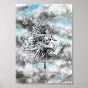 Woman Dancing in the Clouds Poster