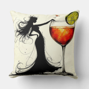 Woman Dancing with Martini Throw Pillow