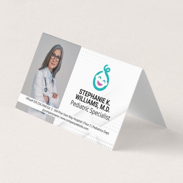 Woman Doctor | Pediatrics Baby Logo Business Card (Front)