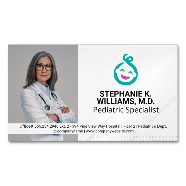 Woman Doctor | Pediatrics Baby Logo Business Card Magnet (Front)