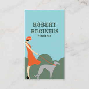 Woman Dog Vintage Art Deco Business Card
