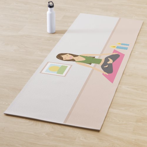 Woman Doing Yoga In A Pretty Room Illustration Yoga Mat