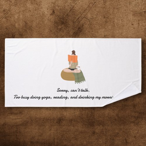 Woman Doing Yoga on Poof Reading Book White Bath Towel