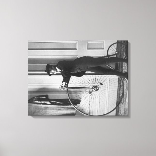 Woman Dressed as Man with Bicycle Photograph Canvas Print (Front)