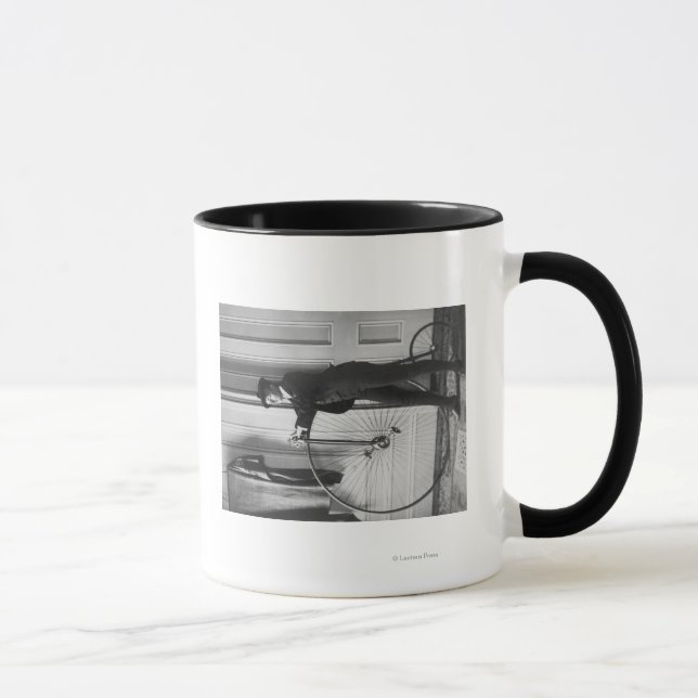 Woman Dressed as Man with Bicycle Photograph Mug (Right)