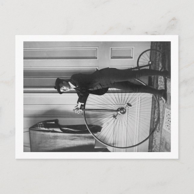 Woman Dressed as Man with Bicycle Photograph Postcard (Front)