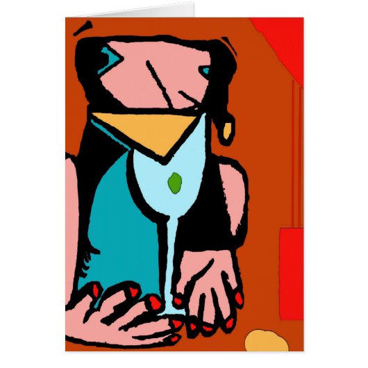 Woman Drinking Abstract Cubism Cards (Front)