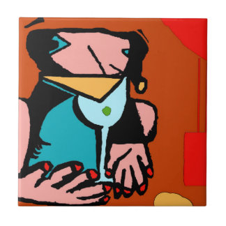Woman Drinking Abstract Cubism Ceramic Tile