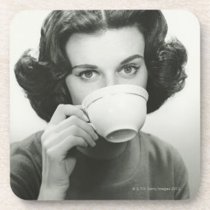 Woman Drinking Beverage Coaster